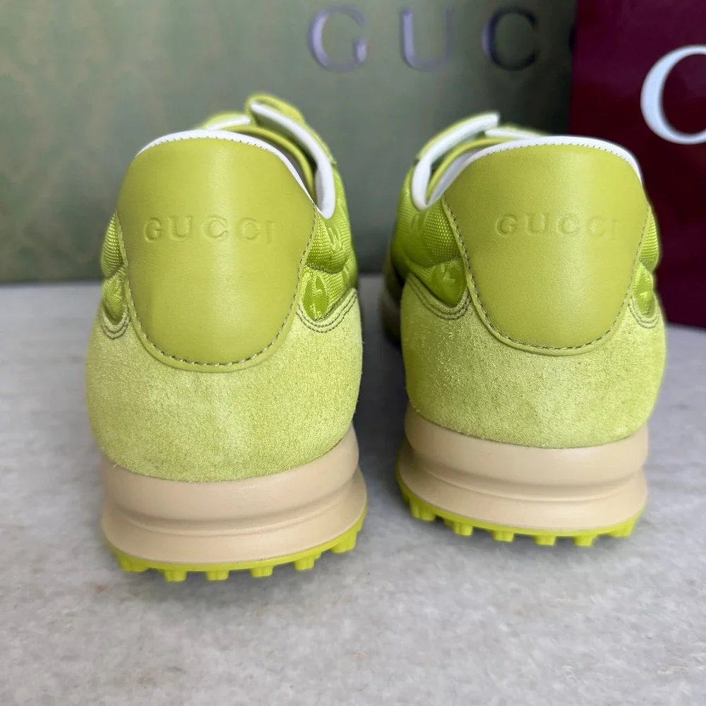 Gucci 832461 Men's Canvas Green GG Re-Motion sneaker, Size 9